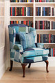 armchair upholstered in Zig Zag indigo with Time Teller Indigo cushion
